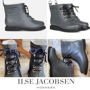 Ilse Jacobsen Denmark $215 Dark Gray Laced Rain Boot, Short EU 39 8-8.5